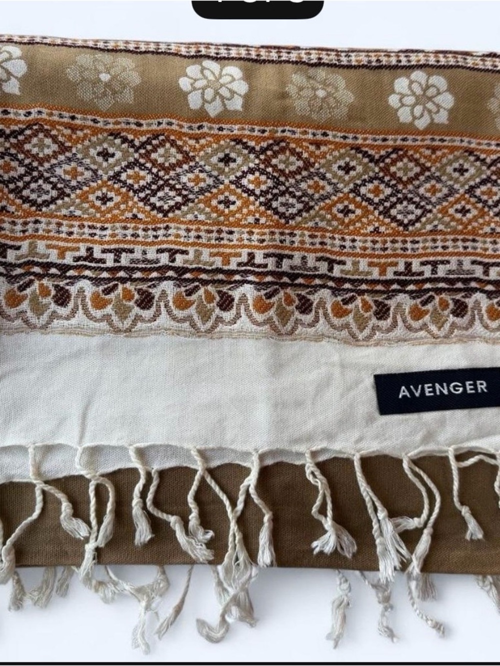 NEW Avenger Beige & White Patterned Decorative Throw Scarf shawl